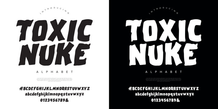 Toxic Nuke bold display font with hand drawn rough brush style for urban street wear posters and heavy metal music branding