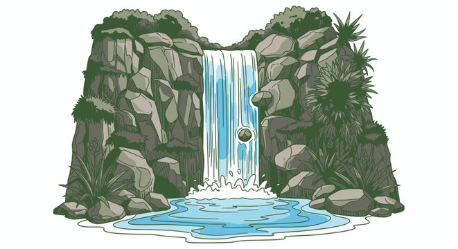 Waterfall Pouring Down Rocky Cliffside.