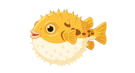 Cartoon pufferfish with big eye smiling. © famel
