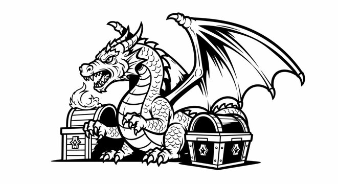 Dragon sitting on treasure chest.