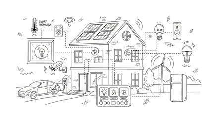 Obraz premium Eco-friendly house with renewable energy sources and sustainable living concept