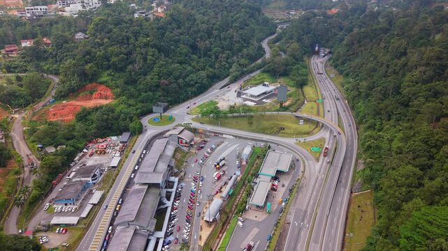 Aerial view of Genting Sempah RnR on the Kuala Lumpur&ndash;Karak Expressway, Malaysia 