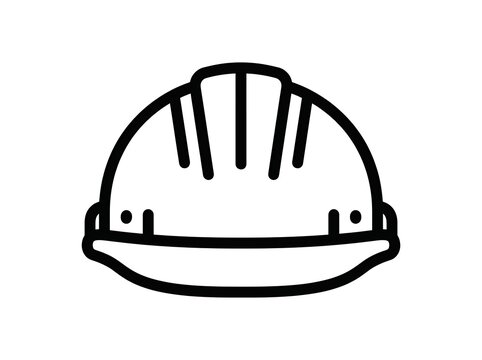 Outline icon of a construction hard hat with personal protective equipment safety equipment black and white protection