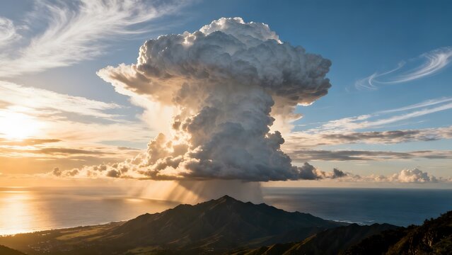 Epic Cloud Formation Illuminates Stormy Ocean and Coastal Mountains