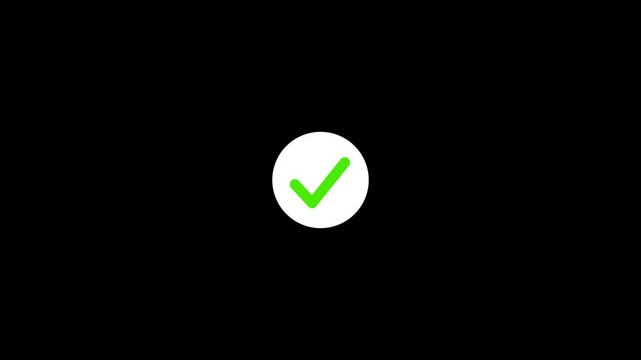 Green checkmark inside a white circle on a black background