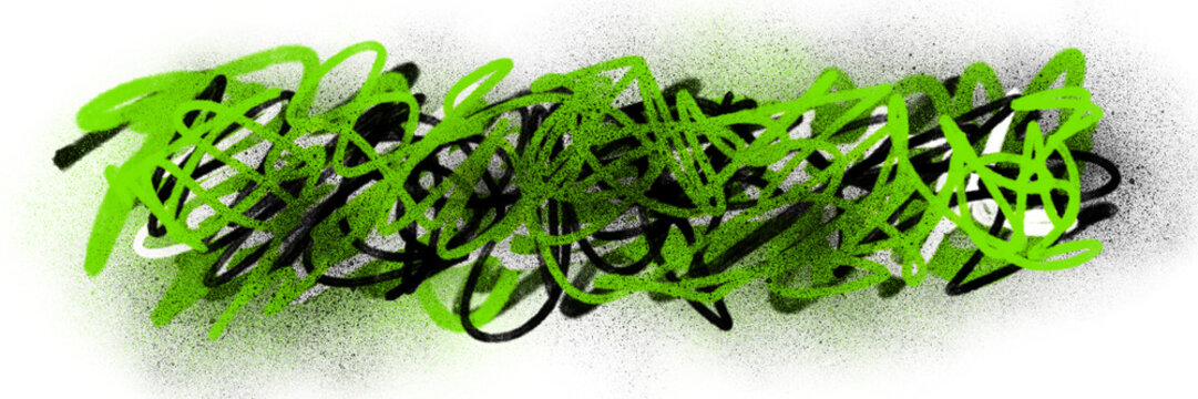 Abstract Lime Green and Black Graffiti Scribble isolated on a transparent background