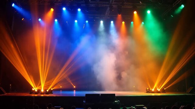 Stage with colorful lights and smoke representing Generative AI and Creative Energy