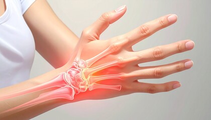 Fototapeta premium Person Suffering from Wrist Pain and Joint Inflammation with Red Glow