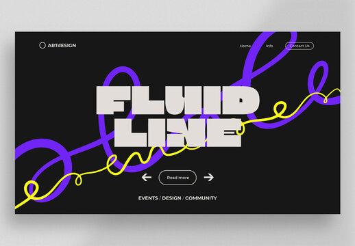 Modern Landing Page Layout with Purple and Yellow Fluid Lines