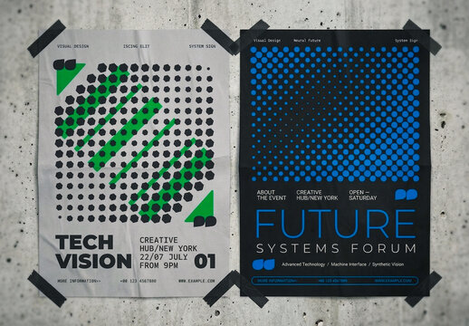 Modern Event Poster with Halftone Geometric Patterns