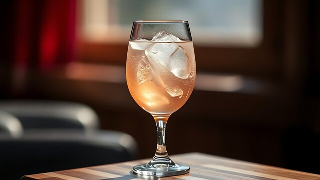 torrontes. Glass of chilled Torrontes wine with condensation on a wooden surface, soft bokeh background. bar promotions, beverage menus, designed for product packaging and bar promotions.