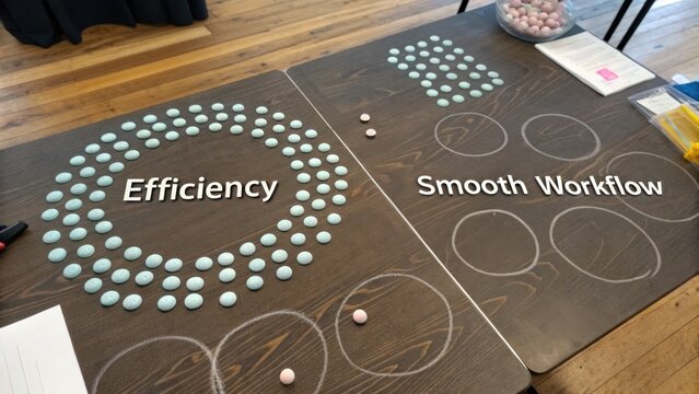 Visual Representation of Efficiency and Workflow Concepts with Circular Arrangements of Colored Items on Tables