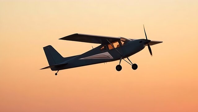 monoplane. Minimalist silhouette of a monoplane with a single wing against a gradient sky. mobility guides, transit brochures, designed for transport & logistics marketing.