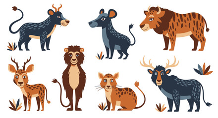 Fototapeta premium Collection of various wild animals standing 5.