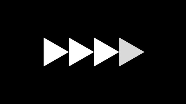 Animated Fast Forward Sign. Fast Forward White Symbol Icon Animation on Black Background. play baton icon animated.