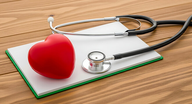 Stethoscope and red heart on clipboard