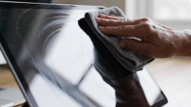 Wiping Tablet Screen With Microfiber Cloth
