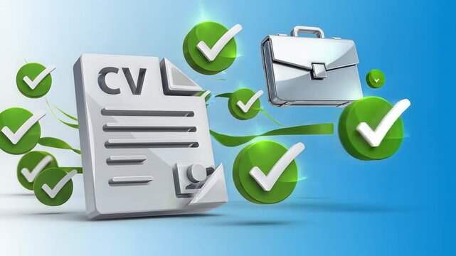 3D CV Resume and Briefcase Icons on Blue Recruitment Banner