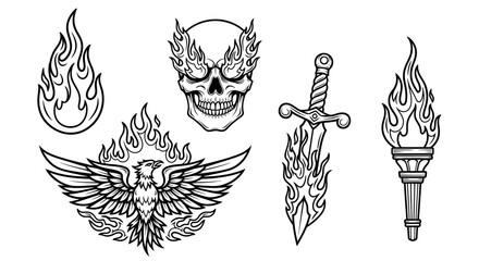 Fototapeta premium Flaming tattoo designs and symbols.