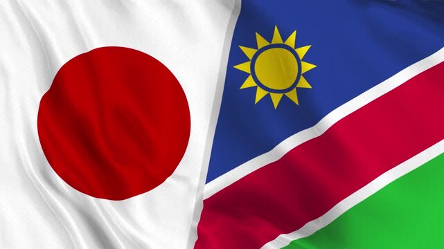 Japan and Namibia Flag Waving Animation Seamless Loop