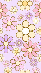 Fototapeta premium Pastel floral seamless pattern with daisy flowers and soft petals evoking cheerful vintage spring mood, seamless pattern