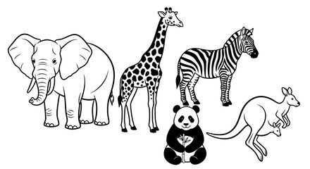 Obraz premium Black and white zoo animals group 1.