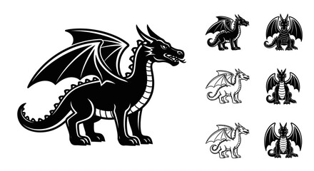 Fototapeta premium Black dragon with various poses.