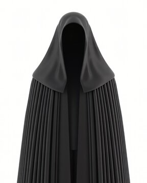 Mysterious black hooded cloak with pleated fabric mysterious silhouette