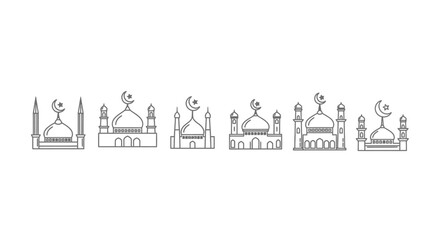 Obraz premium Mosque domes and minarets line icons.