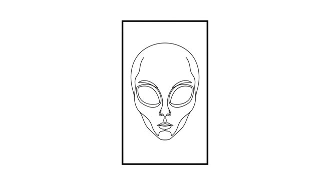 Alien Head Outline Drawing, Extraterrestrial Face, Sci-Fi Concept Art