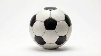 Fototapeta premium A classic black and white soccer ball isolated on a clean white background with soft studio lighting and subtle shadow. Perfect for sports design, advertising, and global football-related content.