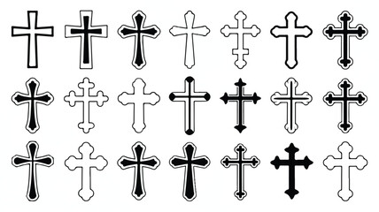 Fototapeta premium Collection of various Christian cross symbols, representing faith, spirituality, and religious devotion for Easter and general use