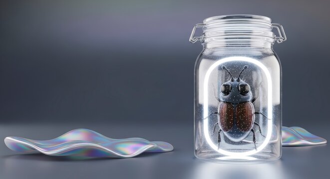 Mouse trapped in a glass jar.