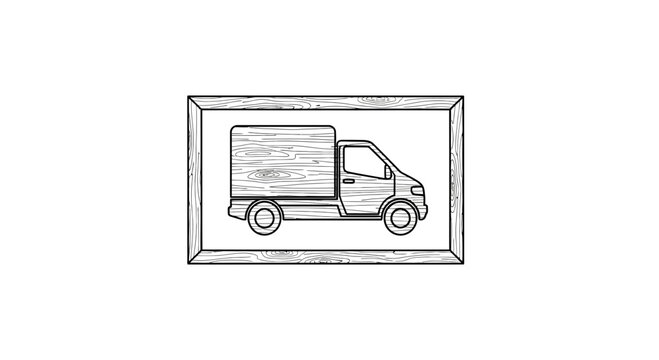 Vintage Delivery Truck Illustration in Wood Frame