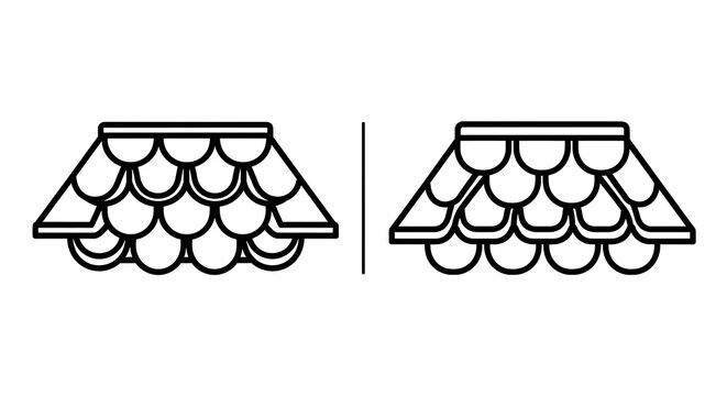stylized line art illustrating traditional scalloped roof shingles and tiles perfect for architecture and building design concepts.