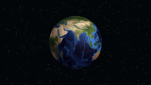 Digital Animation Zooming into Novokuznetsk Russia on Rotating Planet Earth