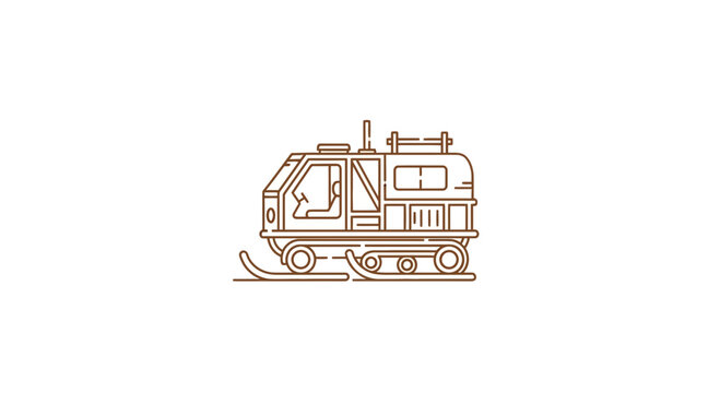 Line art illustration of a snowcat vehicle, a tracked vehicle for snow travel, on a white background