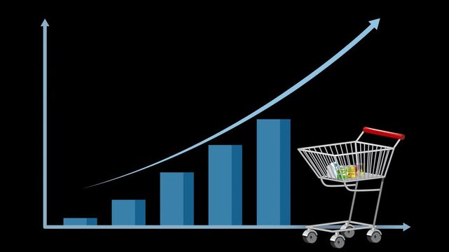 Rising Bar Graph and Shopping Cart Illustrating Increasing Cost of Living