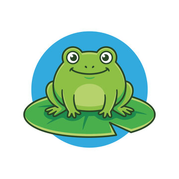 Cute Green Frog Sitting on Leaf