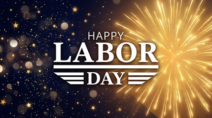 Happy Labor Day fireworks display and stars background festive celebration event for united states of America holiday.
