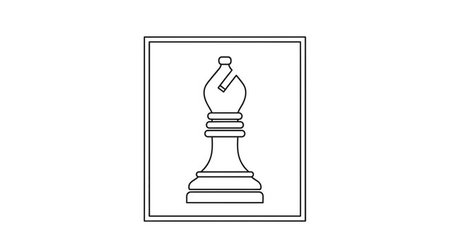 Black and White Chess Bishop Icon, Simple Line Art, Isolated on White Background