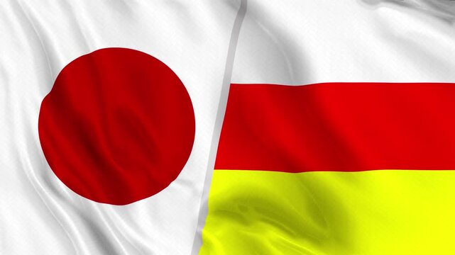 Japan and North Ossetia Flag Waving Animation Seamless Loop