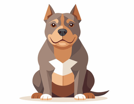 A detailed vector illustration of a cute, stylized illustration of a muscular pit bull dog sitting attentively with a friendly expression.