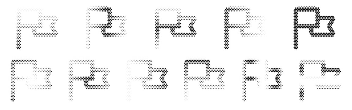Flag Halftone Icon Collection &ndash; Flag Dotted Circles Halftones Geometric Dots Gradient &ndash; Dot Spray Gradient Vector Set &ndash; Flag Illustration Halftone Gradient