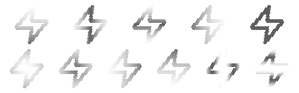 Flash Halftone Icon Collection &ndash; Flash Dotted Circles Halftones Geometric Dots Gradient &ndash; Dot Spray Gradient Vector Set &ndash; Flash Illustration Halftone Gradient