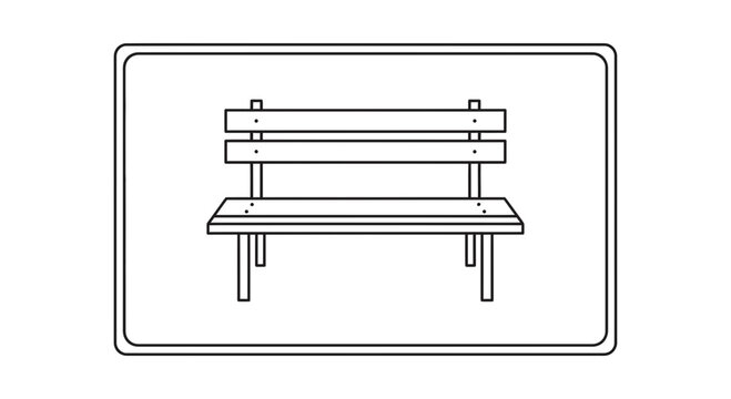 Simple park bench illustration, clean line art, outdoor seating icon, minimalist design