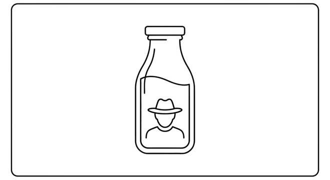 Mystery Milk Bottle Icon: Detective Man in Hat Inside Beverage Container