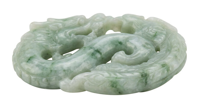 Traditional Carved Green Jade Dragon Figurine Isolated on White