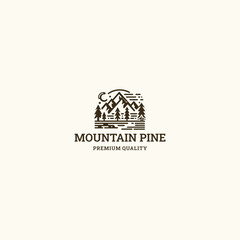 Naklejka premium Mountain pine logo style icon design template vector illustration