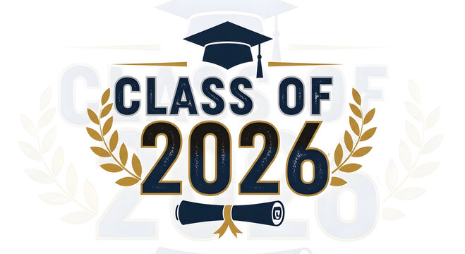 Class of 2026 graduation logo with cap and scroll